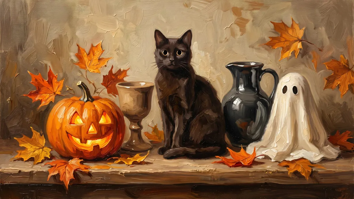 Black Cat Ghost Pumpkin shown on your frame