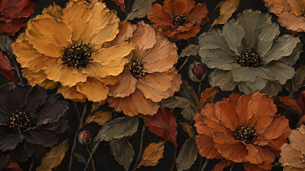 Dark Moody Impasto Florals shown on your frame