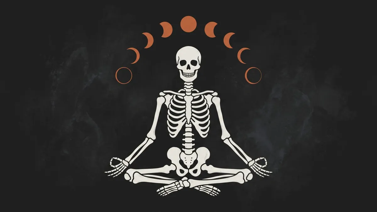 Meditating Skeleton Moon Phases shown on your frame