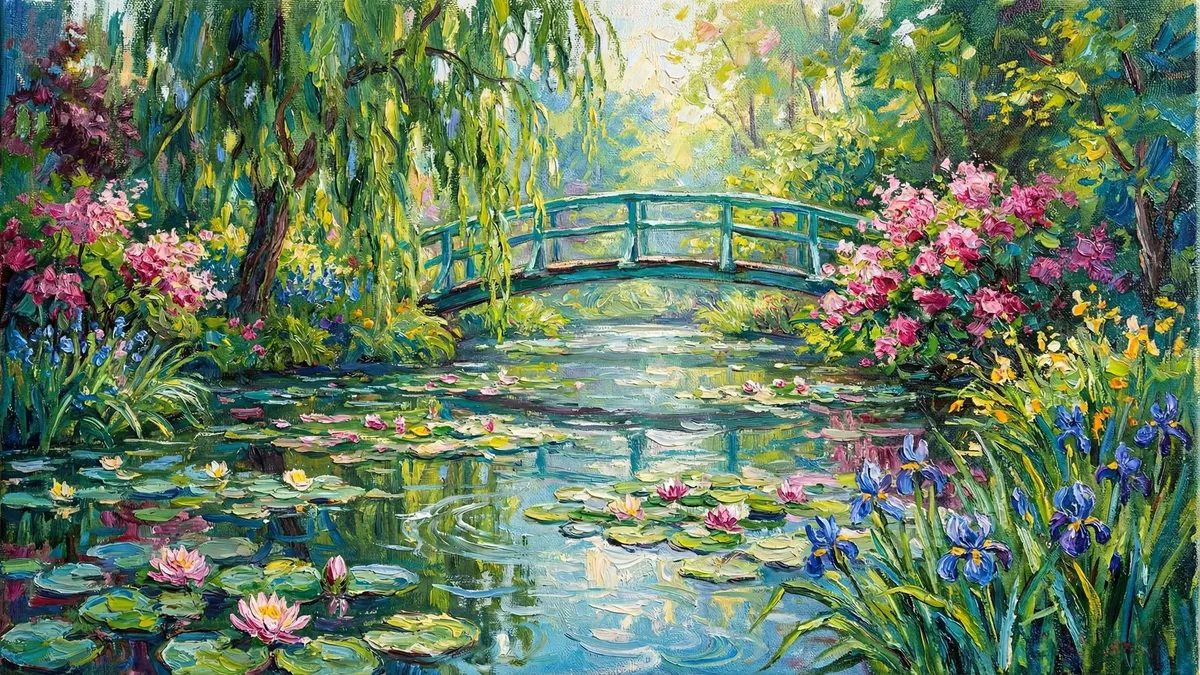Monet Style Water Lily Pond shown on your frame