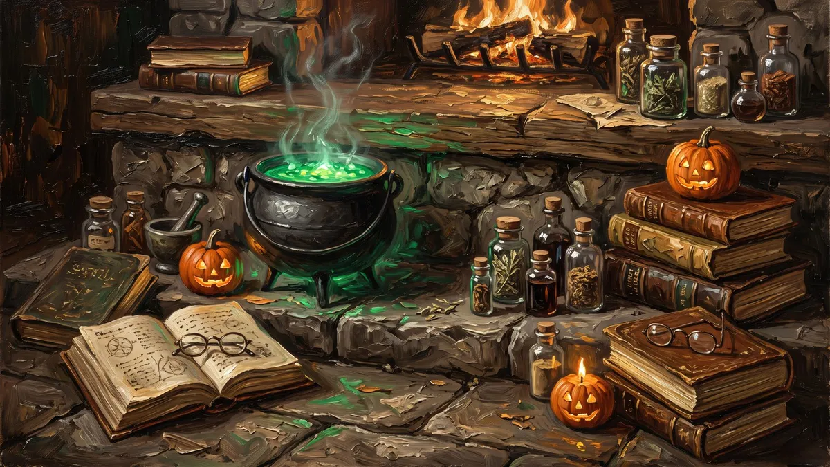 Witch Cauldron Potion Book shown on your frame