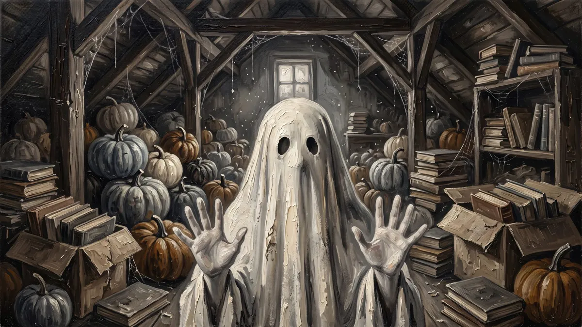Moody Ghost Attic Pumpkin shown on your frame