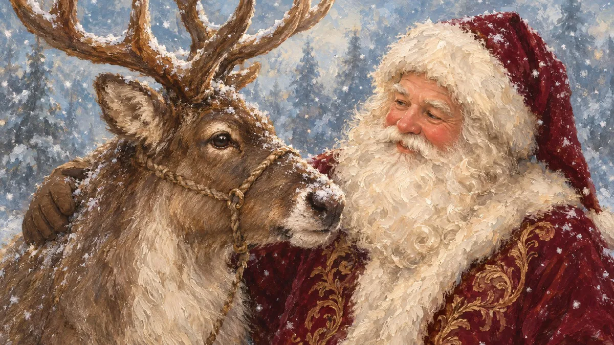 Victorian Santa With Reindeer shown on your frame