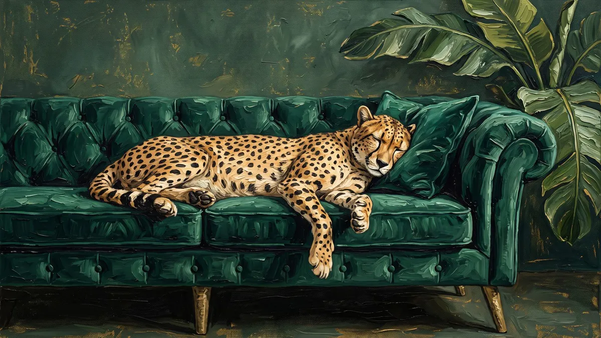 Sleeping Cheetah Velvet Sofa shown on your frame