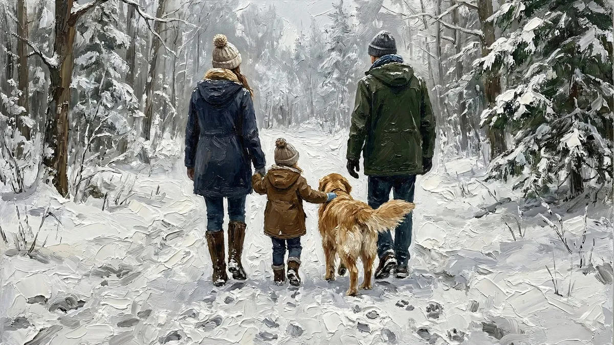 Family Stroll Winter Forest shown on your frame