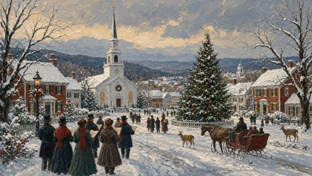 Christmas Eve Village Gathering shown on your frame