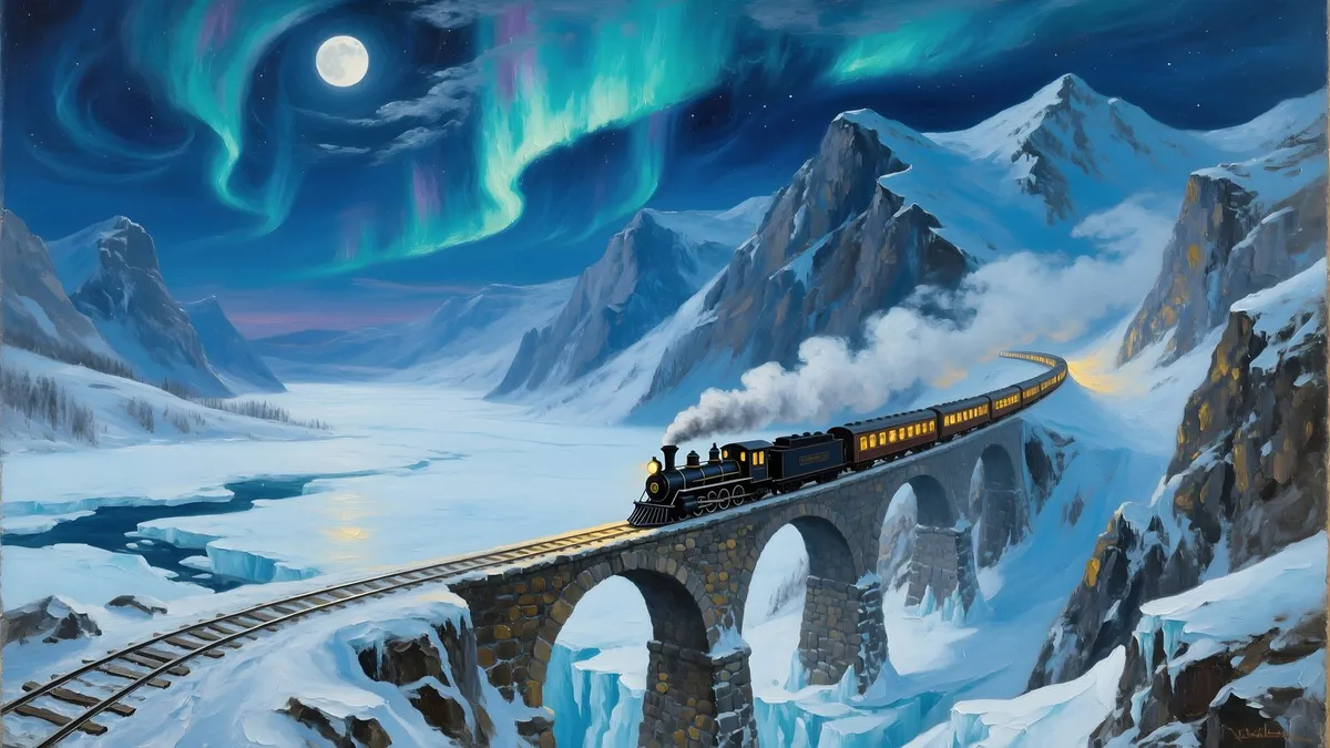 Winter Train Aurora Borealis shown on your frame