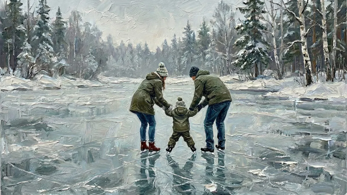 Winter Family Ice Skating shown on your frame