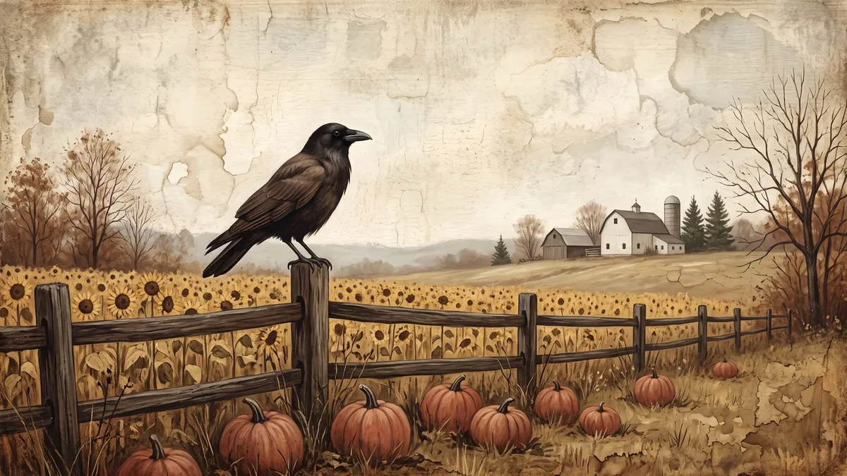 Crow Sunflower Farmhouse Field shown on your frame