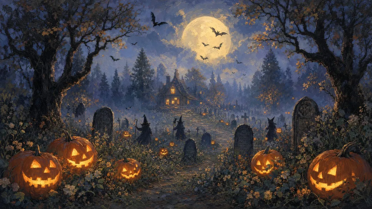 Moonlit Pumpkin Graveyard shown on your frame
