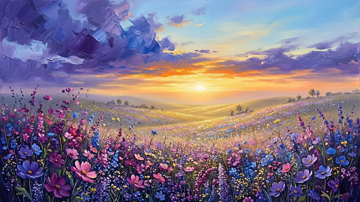 Sunset Wildflower Field shown on your frame