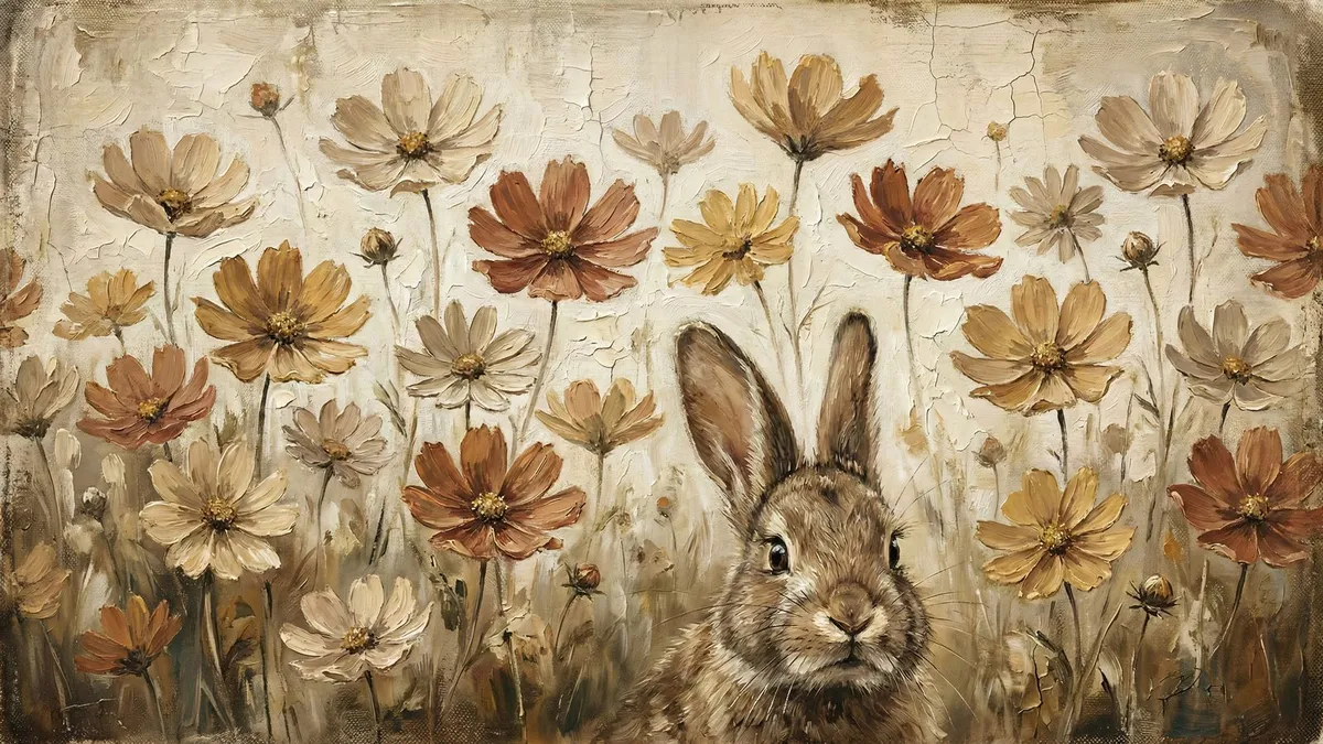 Vintage Bunny Spring Meadow shown on your frame