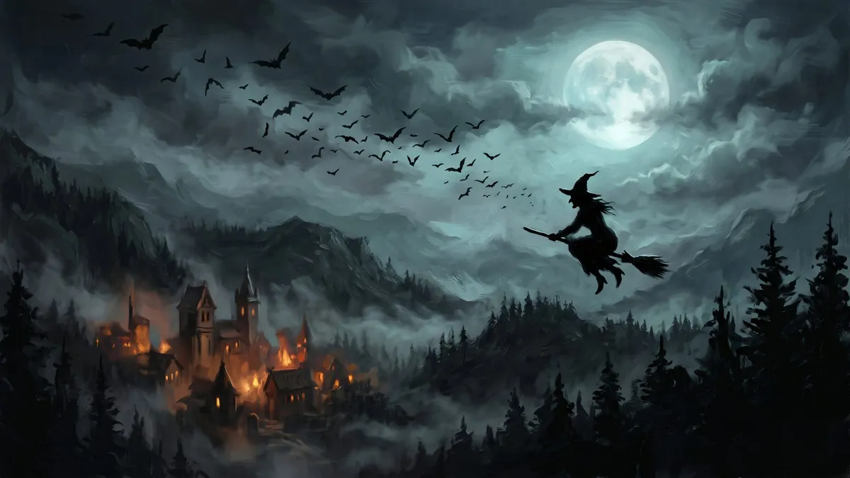Moody Halloween Witch Moon shown on your frame