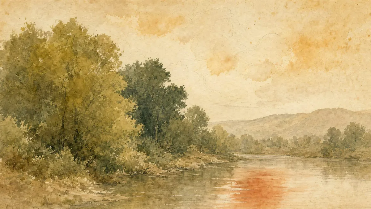 Vintage Watercolor Riverbank Trees shown on your frame