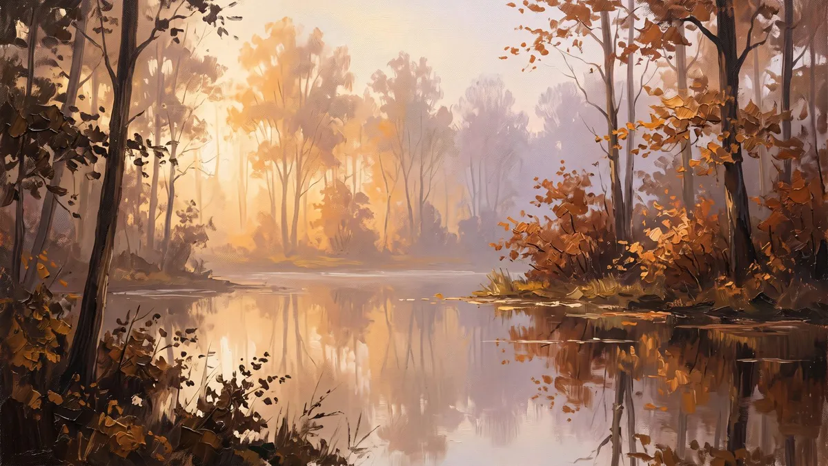 Misty Autumn Lake Reflection shown on your frame