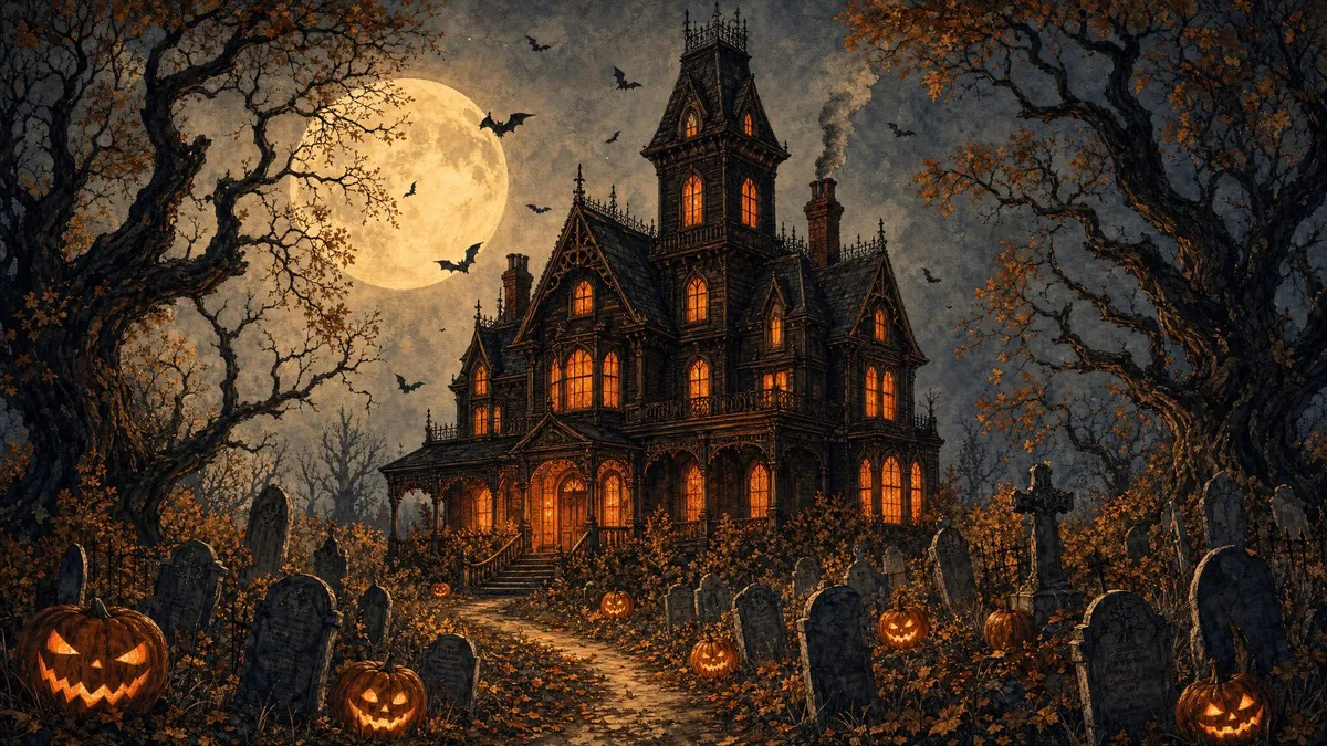 Haunted Victorian Mansion shown on your frame