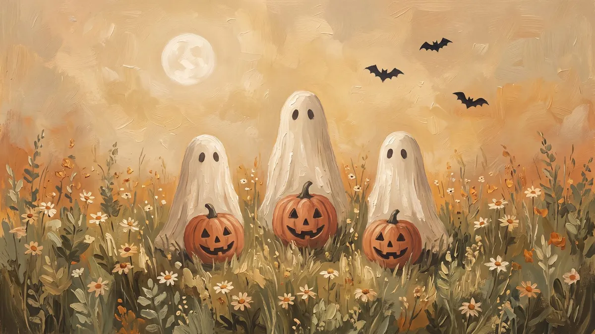 Three Ghosts Pumpkin Meadow shown on your frame
