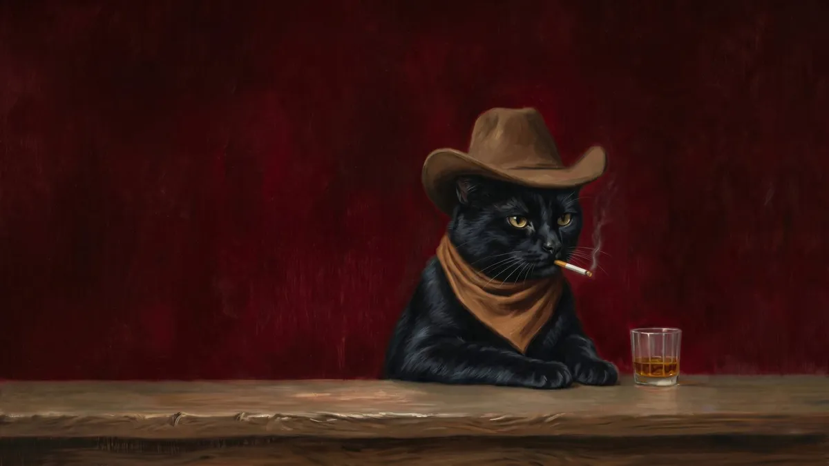 Western Cowboy Black Cat shown on your frame