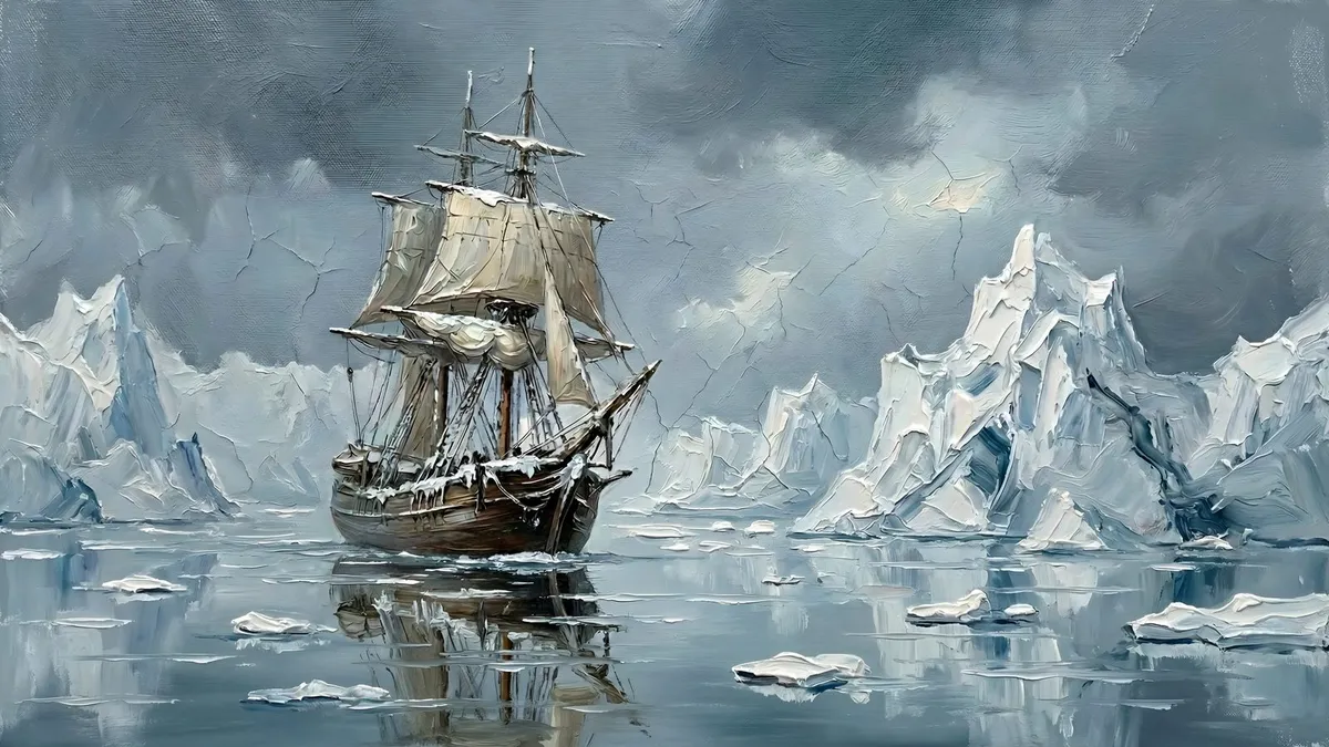 Arctic Voyage Tall Ship shown on your frame