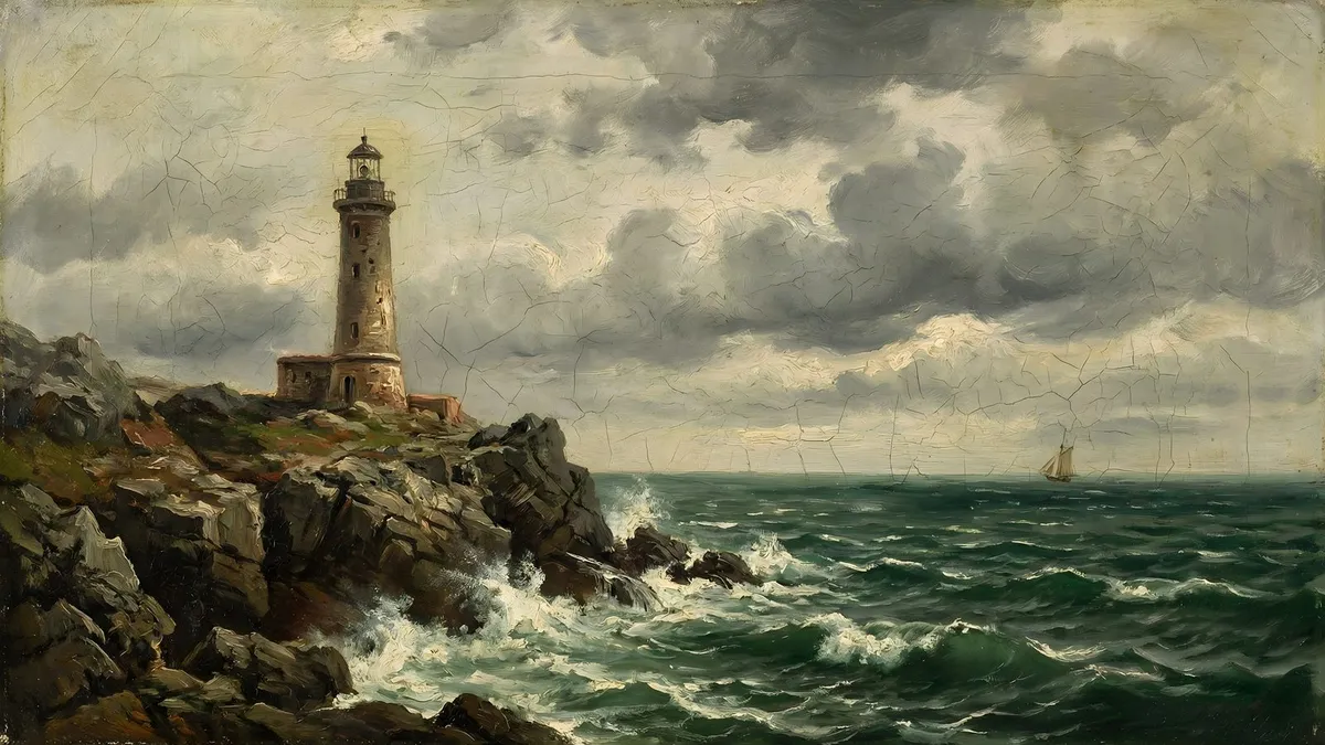 Vintage Lighthouse Seascape Antique Coastal shown on your frame