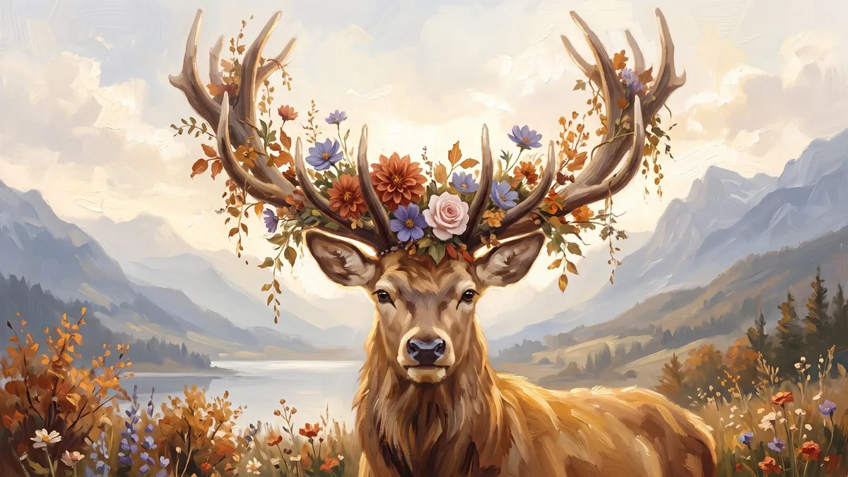 Floral Antler Autumn Stag shown on your frame