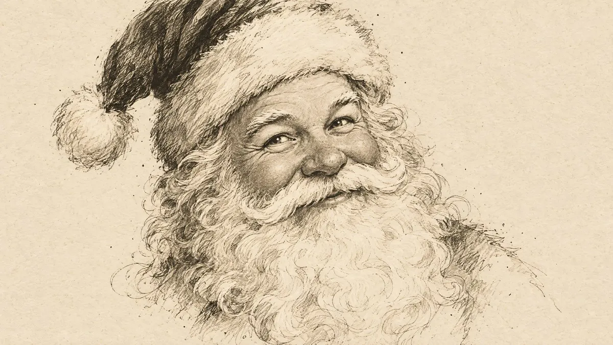 Smiling Santa Ink Sketch shown on your frame