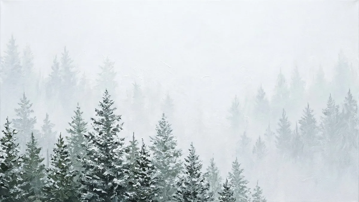 Winter Misty Snowy Pine Forest shown on your frame