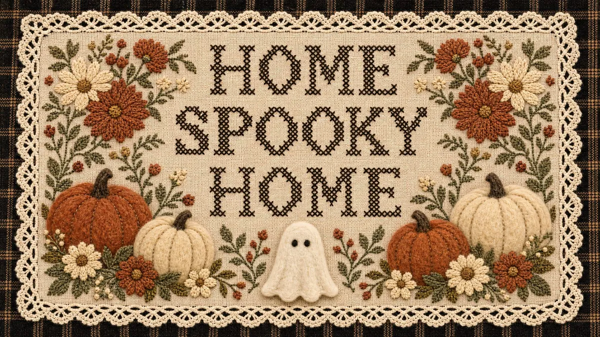 Home Spooky Home Sampler shown on your frame