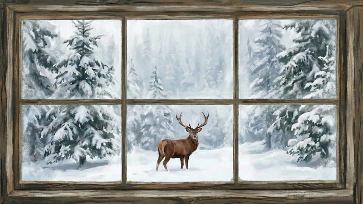 Winter Stag Snowy Forest shown on your frame