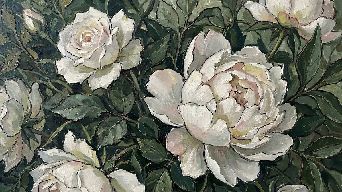 White Cream Peonies shown on your frame