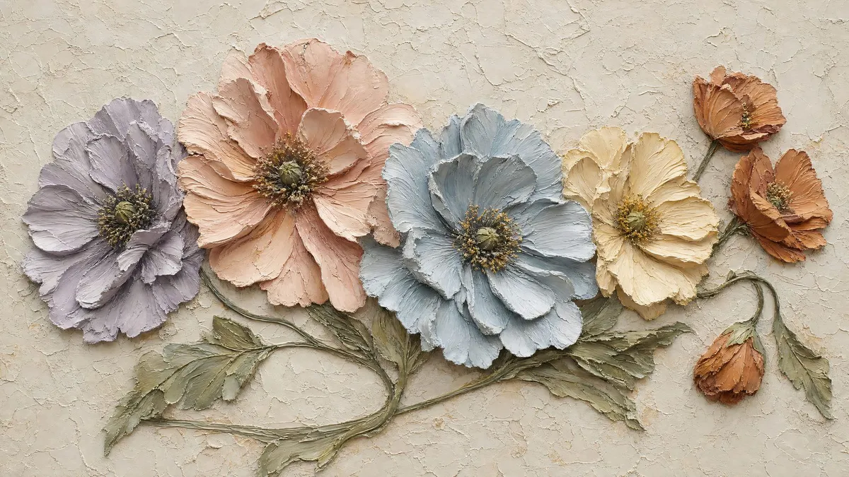 Muted Impasto Poppy Bouquet shown on your frame