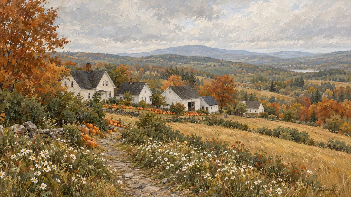 Autumn Pumpkin Farmhouse Fields shown on your frame