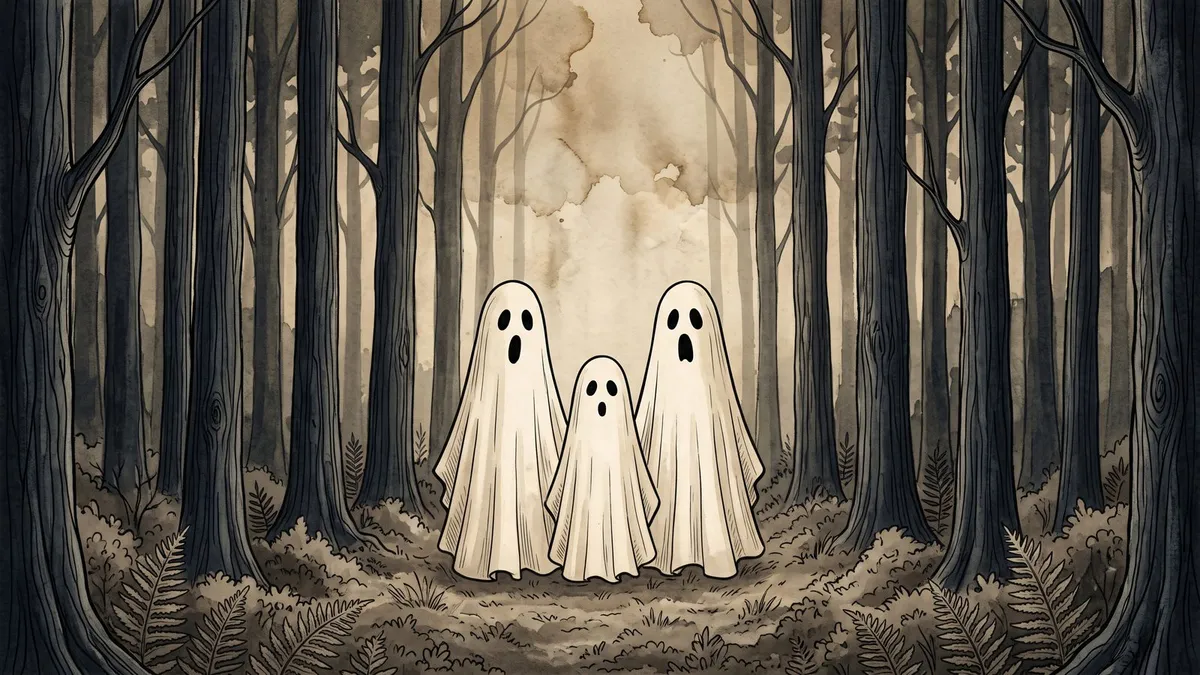 Ghost Family Spooky Woods Watercolor shown on your frame