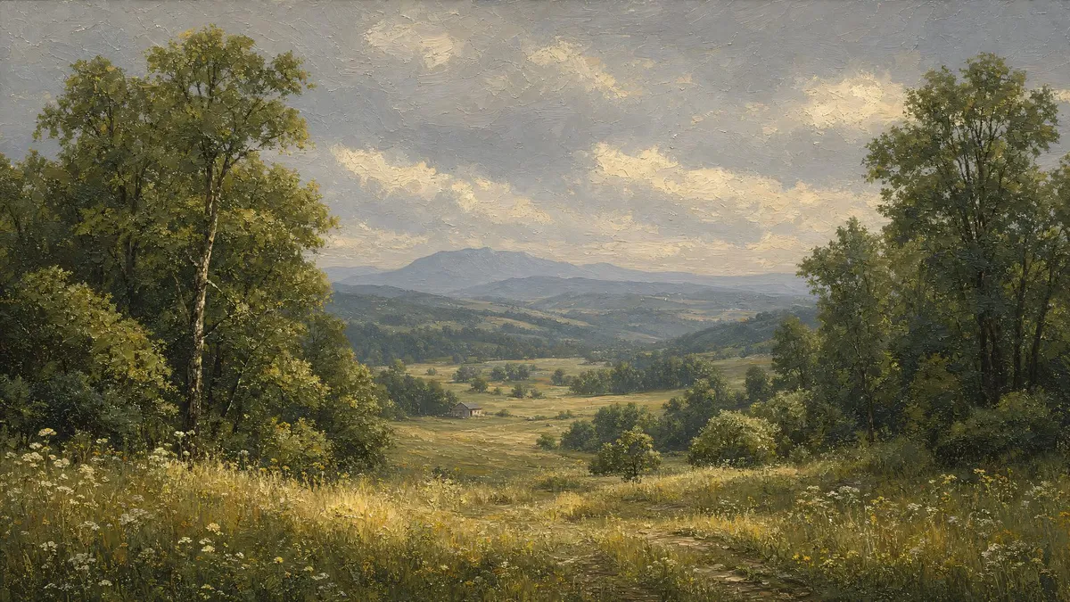 Moody Green Meadow shown on your frame