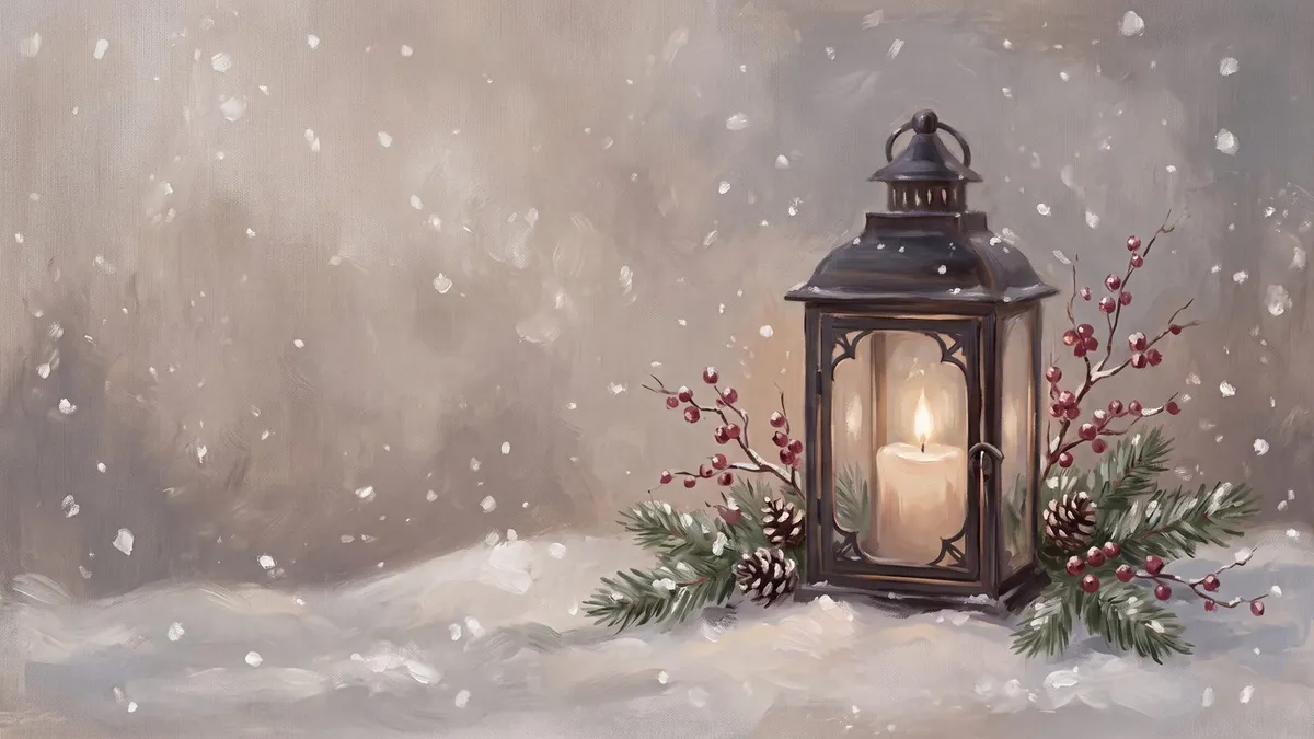 Snowy Candlelit Lantern shown on your frame