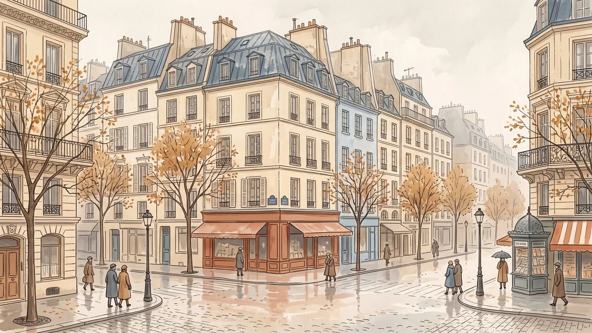Parisian Autumn Rain Street shown on your frame