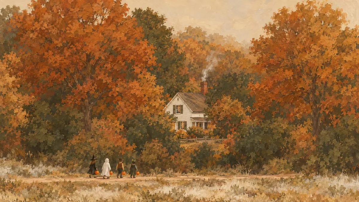 Autumn Trick-or-Treat Farmhouse shown on your frame