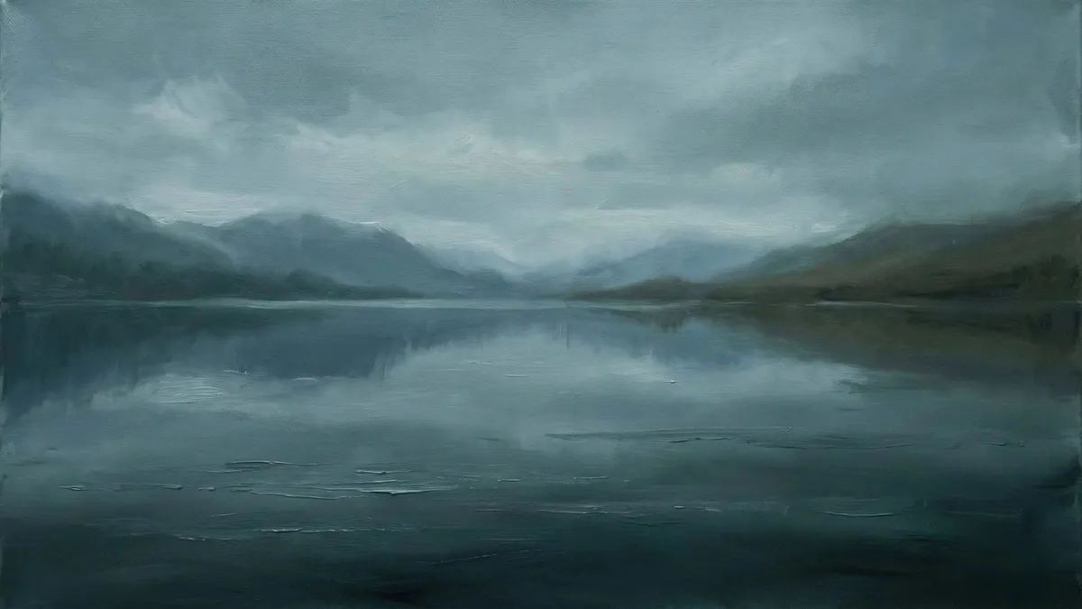 Moody Misty Lake Landscape shown on your frame