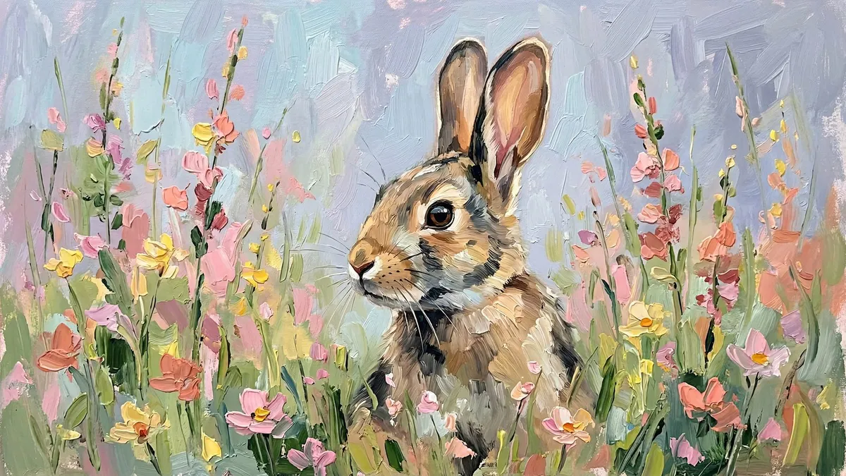 Spring Bunny Rabbit Meadow shown on your frame