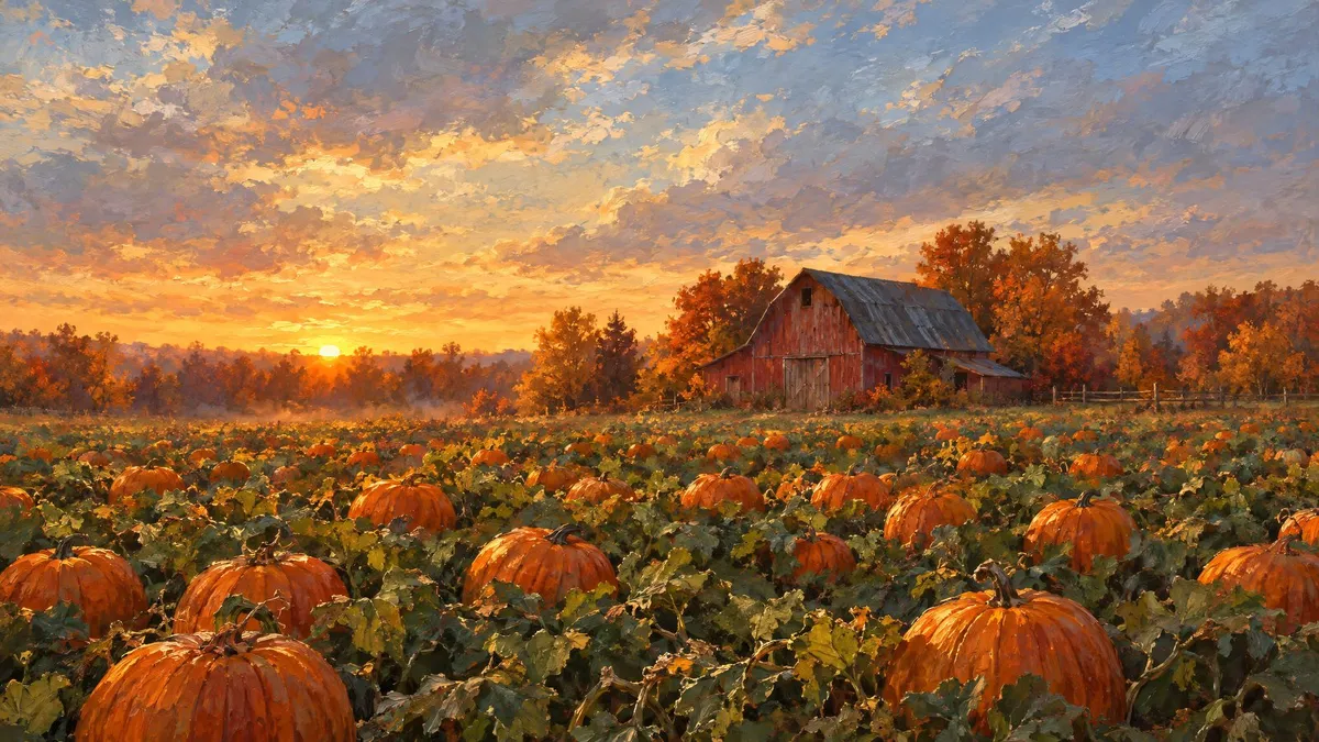 Pumpkin Patch Barn Sunset shown on your frame