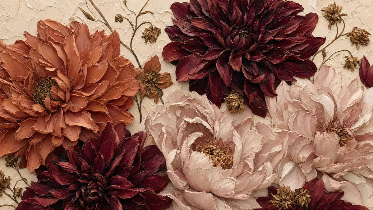 Burgundy Terracotta Dahlias shown on your frame