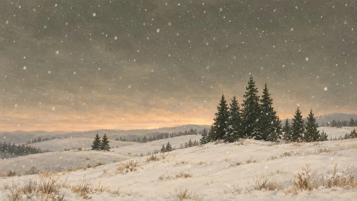 Snowy Twilight Pines shown on your frame
