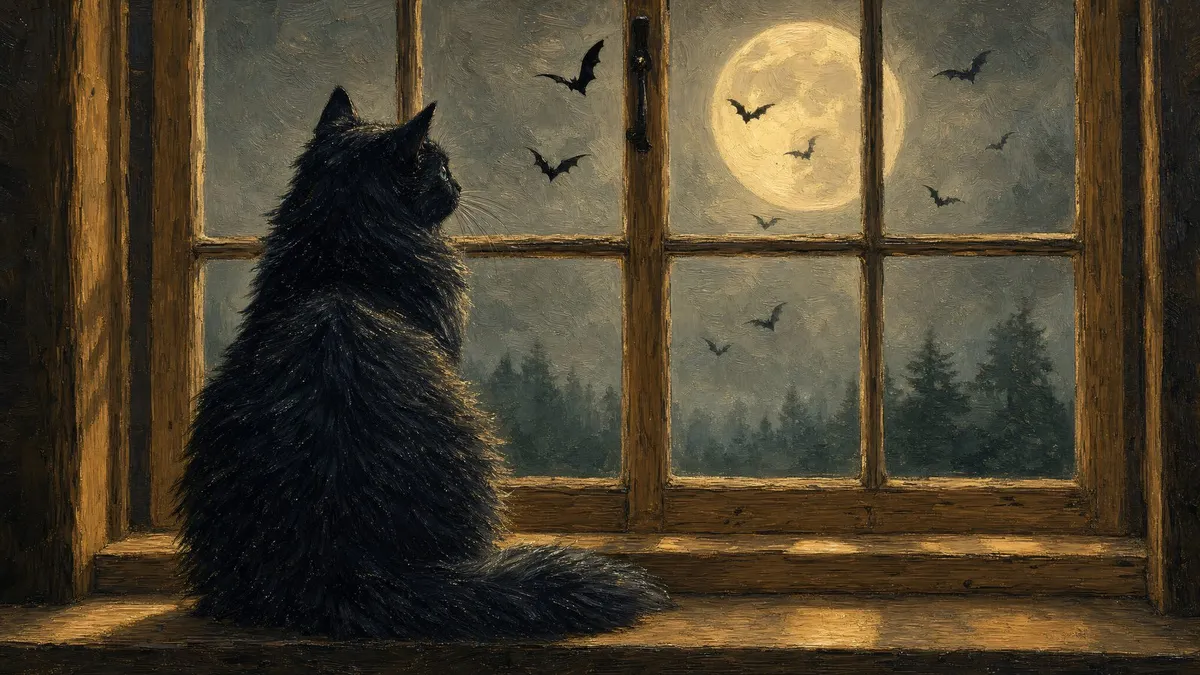 Black Cat Moonlit Window shown on your frame