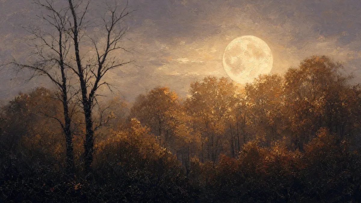 Moonlit Autumn Forest shown on your frame