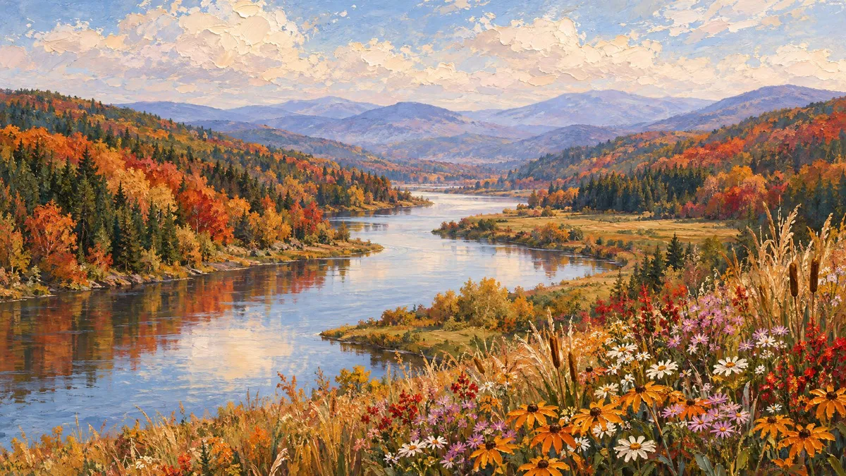 Autumn River Wildflower Valley shown on your frame