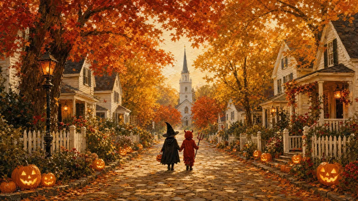 Halloween Village Street shown on your frame