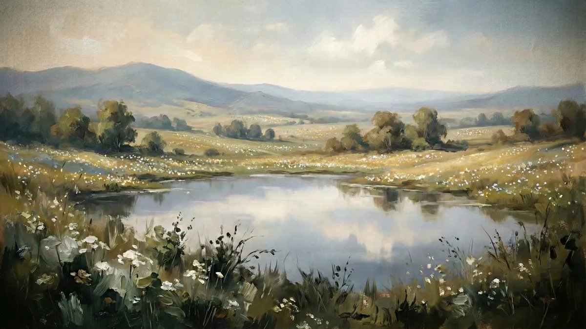 Spring Pond Landscape shown on your frame