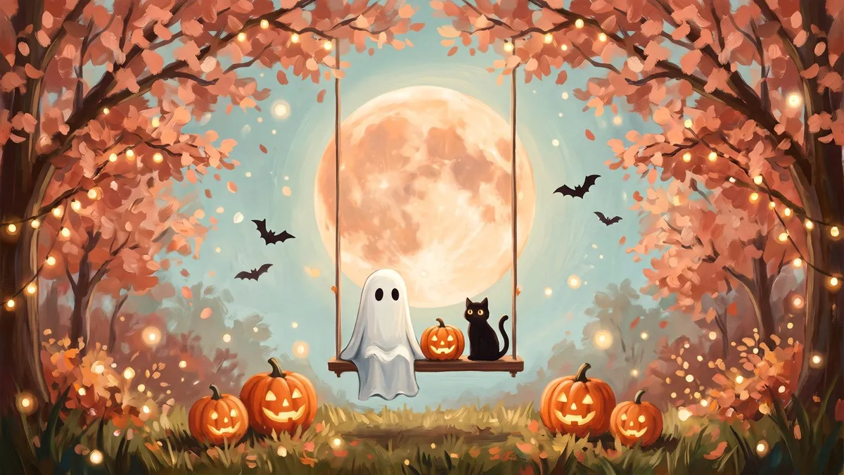 Ghost Black Cat on Swing shown on your frame