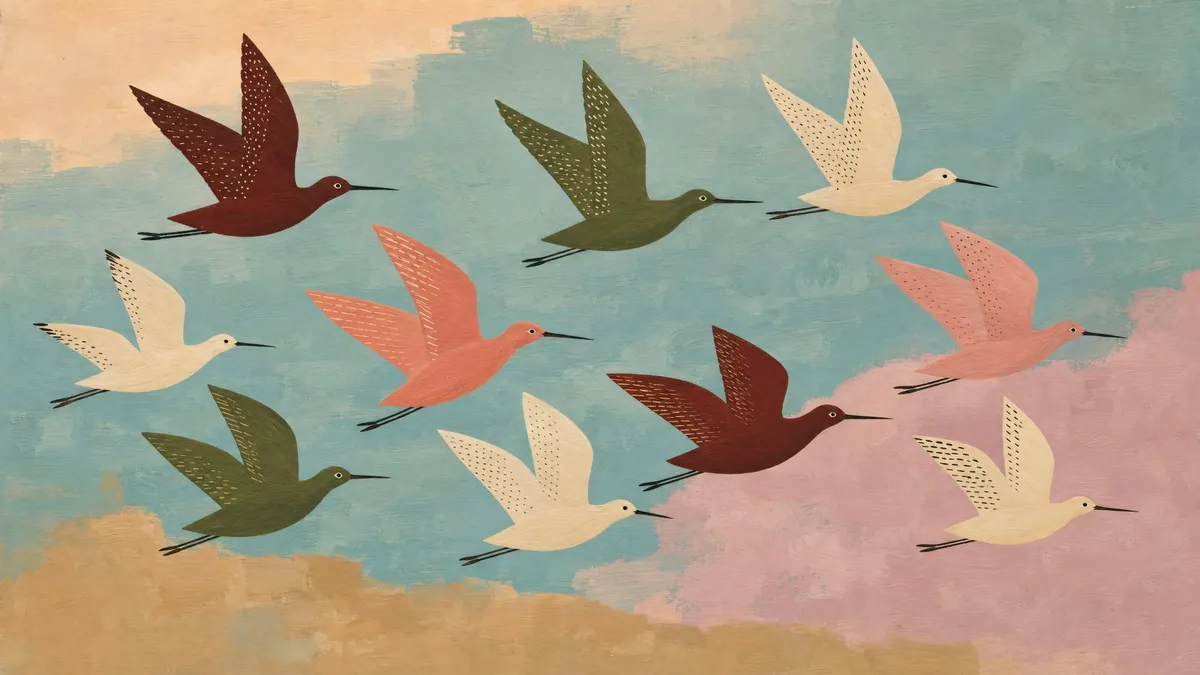Painterly Bird Flock Flight shown on your frame