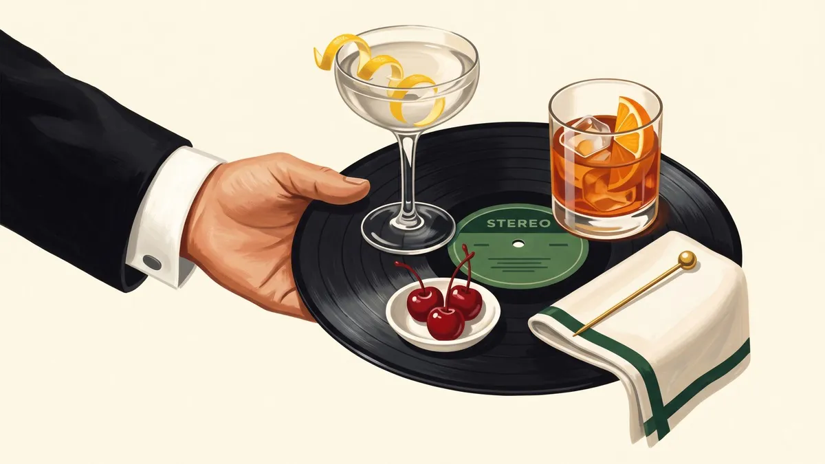 Vintage Cocktails and Vinyl shown on your frame
